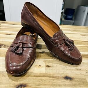 A Testoni Italian Tassel Loafers Shoe Brown Leather Slip On Casual Vtg Mens 11